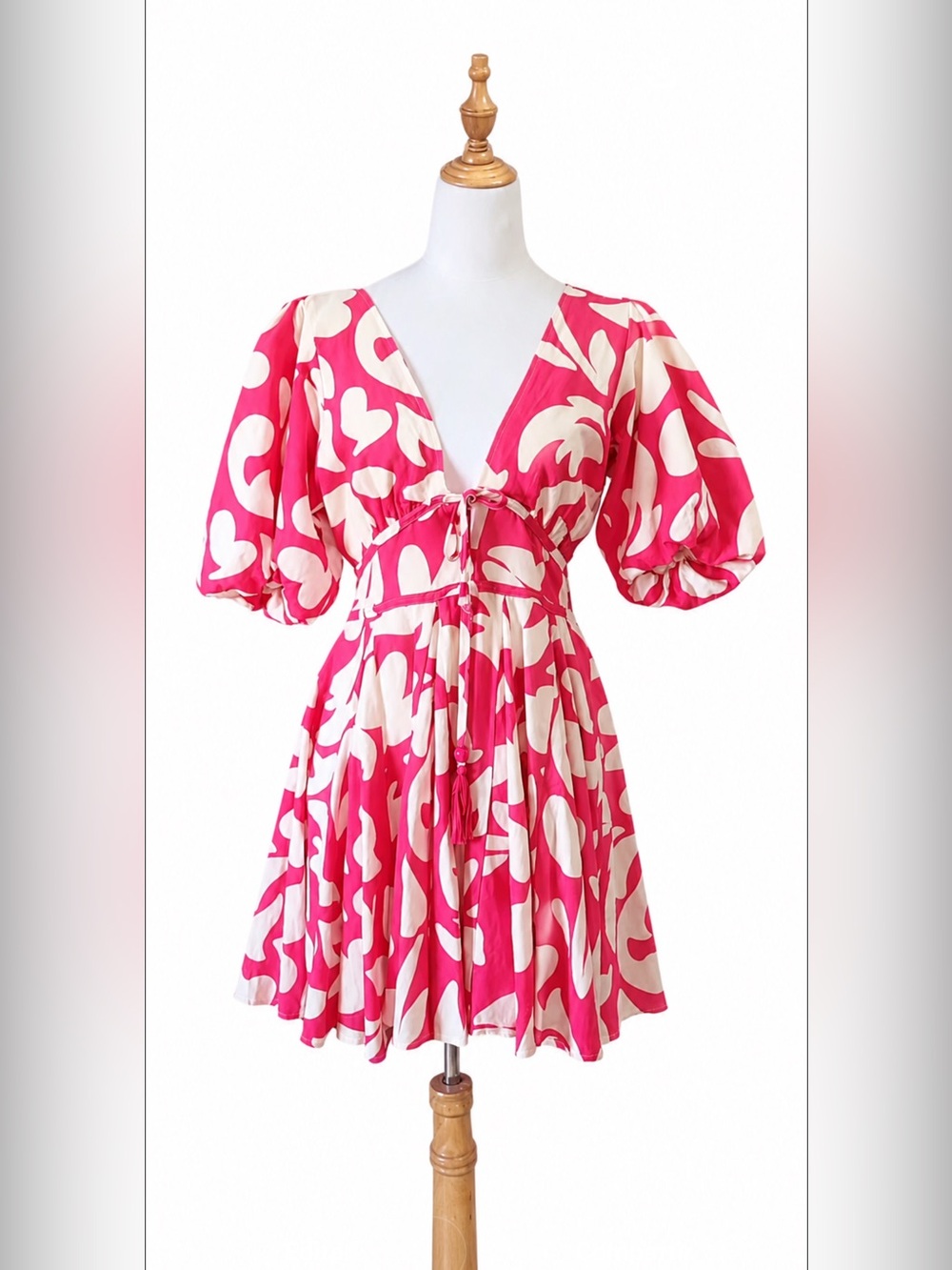 House of Harlow 1960 Pink‎ & Cream Printed V-Neck Mini Dress